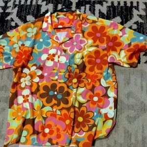 Men's Colorful Short Sleeve Floral Shirt XL